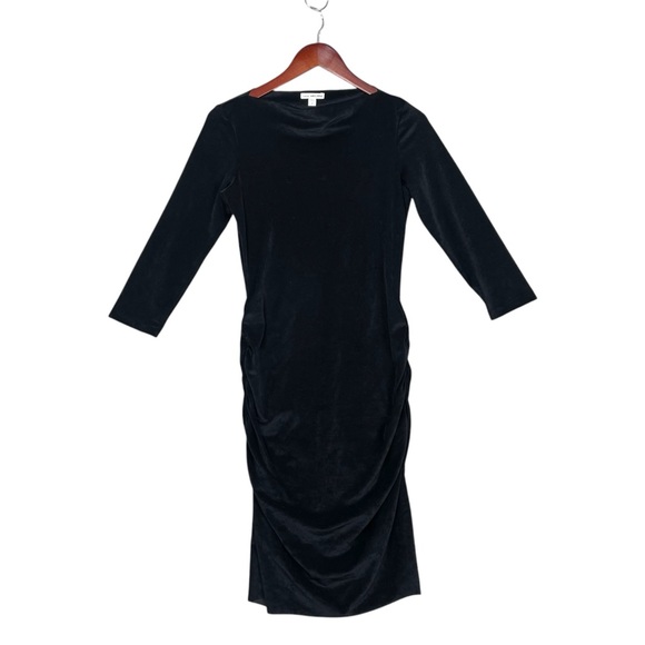 James Perse Dresses & Skirts - Standard James Perse Women Dress Body Con Boat Neck Velvet Ruched Black 2 Party